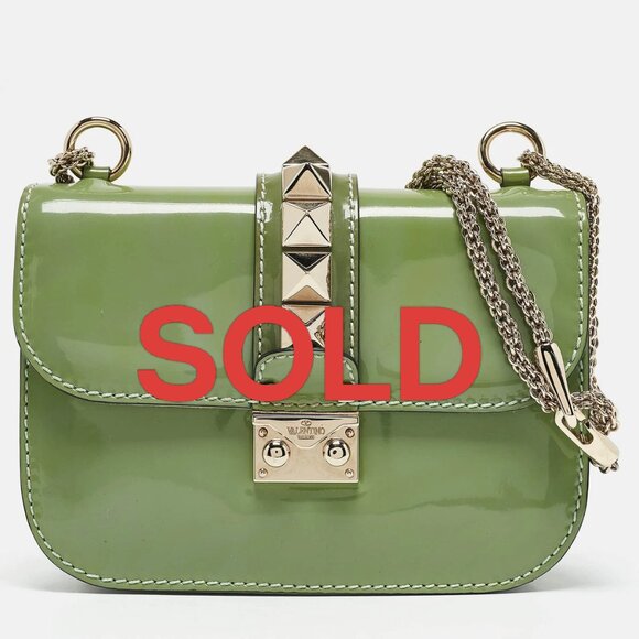 Valentino Green Patent Leather Small Rockstud Glam Lock Flap Bag 504-050225 - Picture 1 of 9
